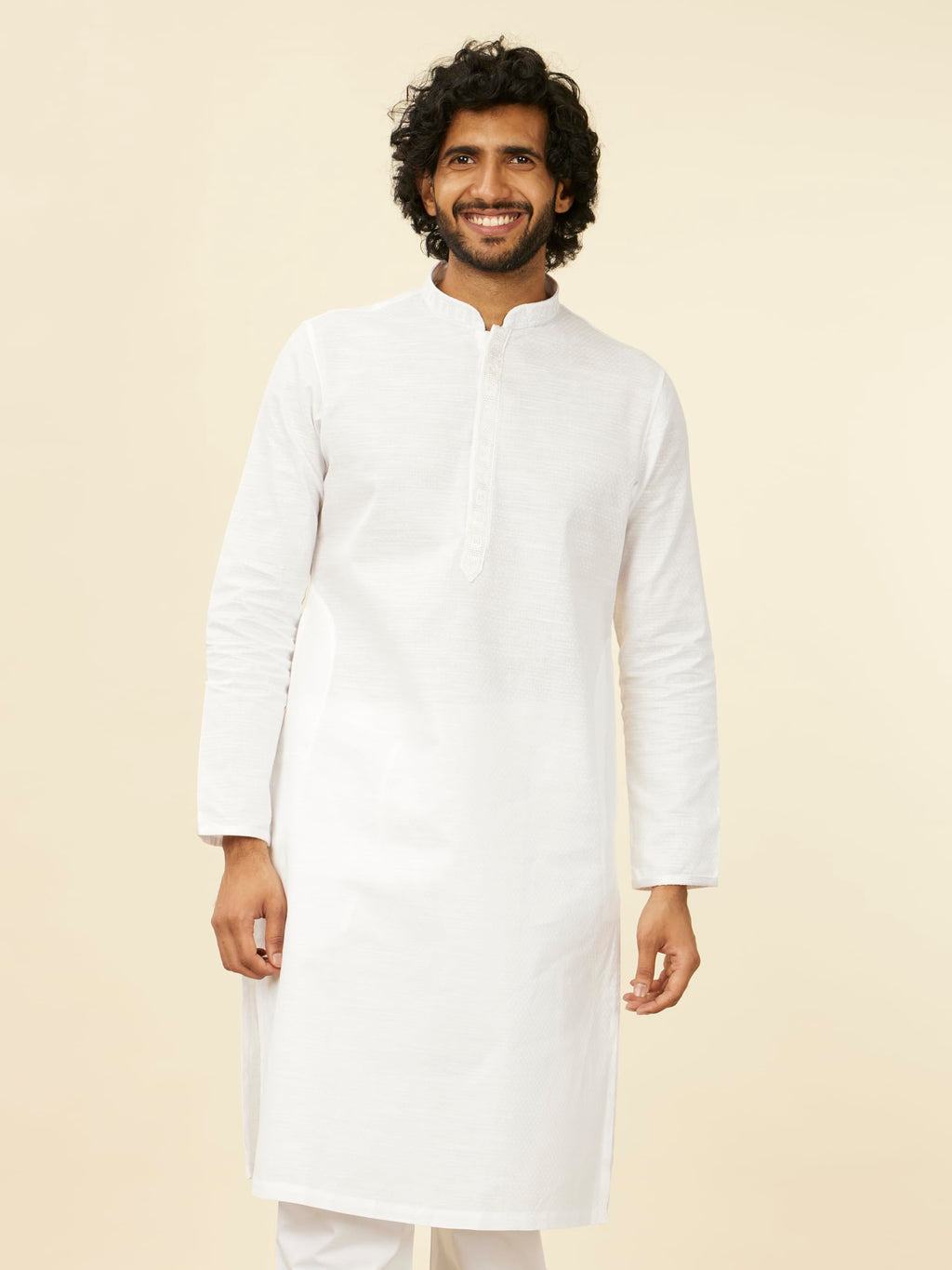 Manyavar Mens Cotton Self Design Kurta Pyjama Set