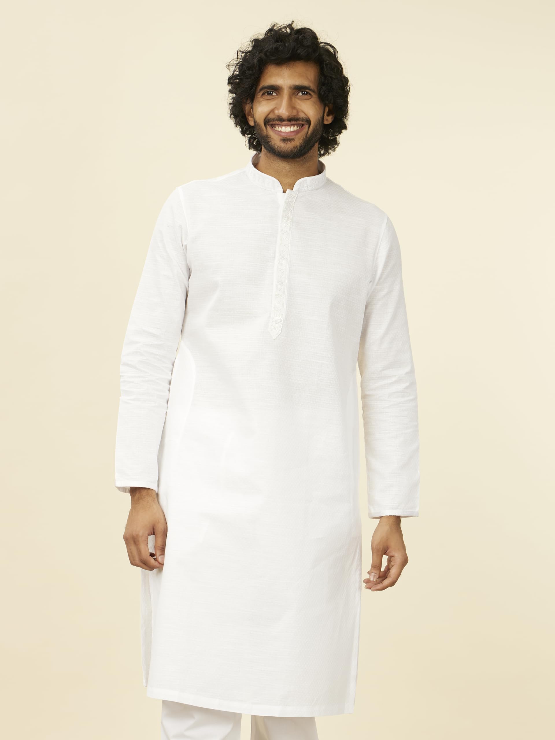 Manyavar Mens Cotton Self Design Kurta Pyjama Set