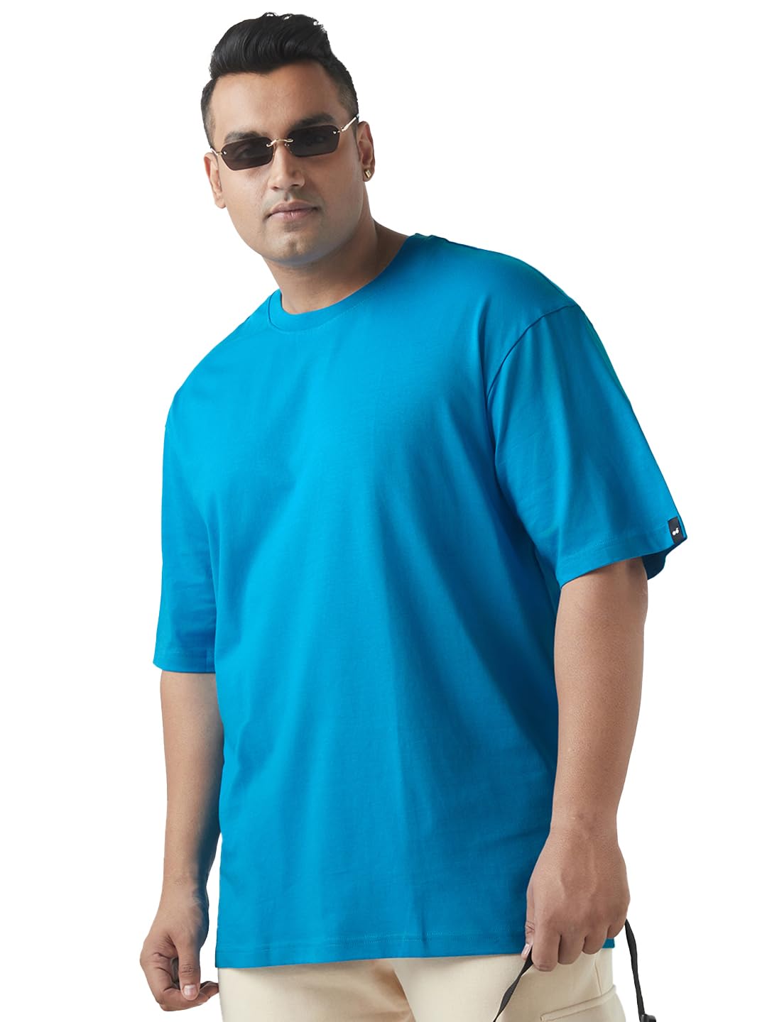 Bewakoof Plus Mens Solid Oversized Fit Half Sleeve Round Neck Cotton Plus Size T-Shirt_646803_Off White_3XL