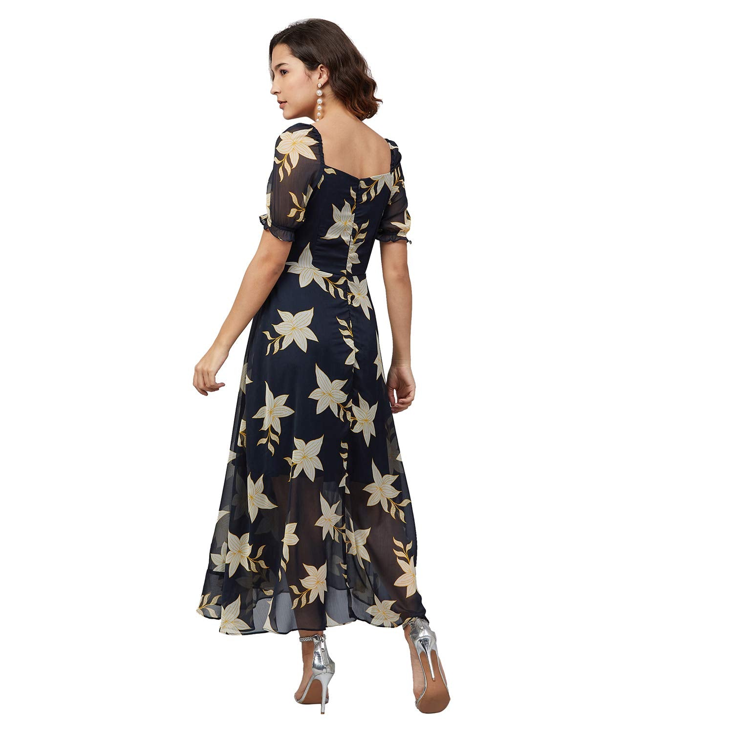 Rare Women'S Chiffon Fit And Flare Maxi Casual Dress (Ep6218_Navy Blue_X-Large)