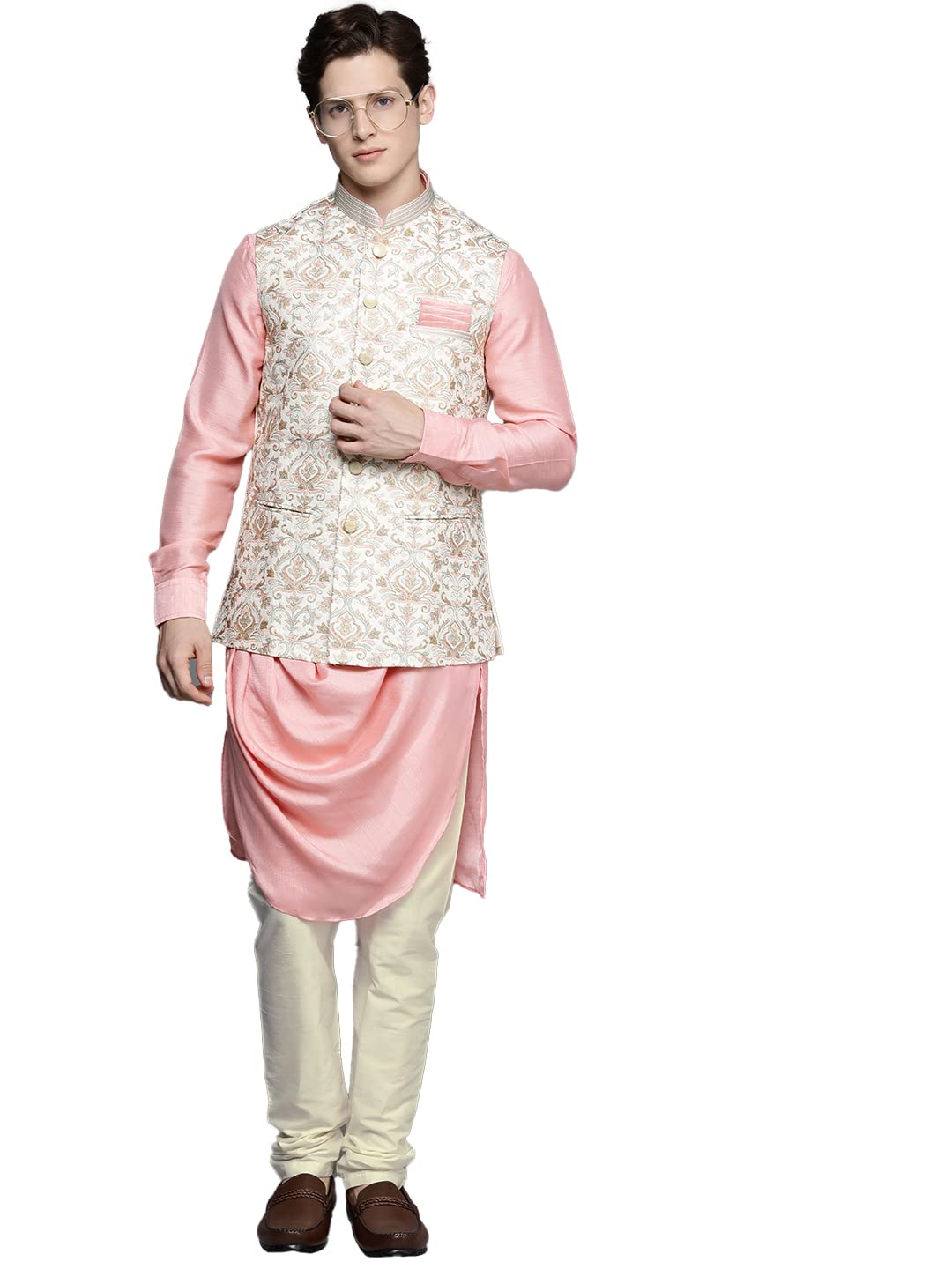 Manyavar MenS Art Silk Regular Tunic Shirt (Jast236-302/319-L_Gajaree_L)