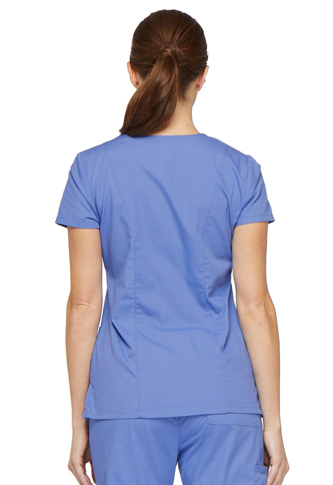 Dickies Women's EDS Signature V-Neck Top with Multiple Patch Pockets, Ceil Blue, Large