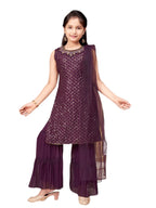 Aarika Girls Ethnic Wear Purple Colour Sequin Embroidery Georgette Kurti Sharara Set (4-10 Years)