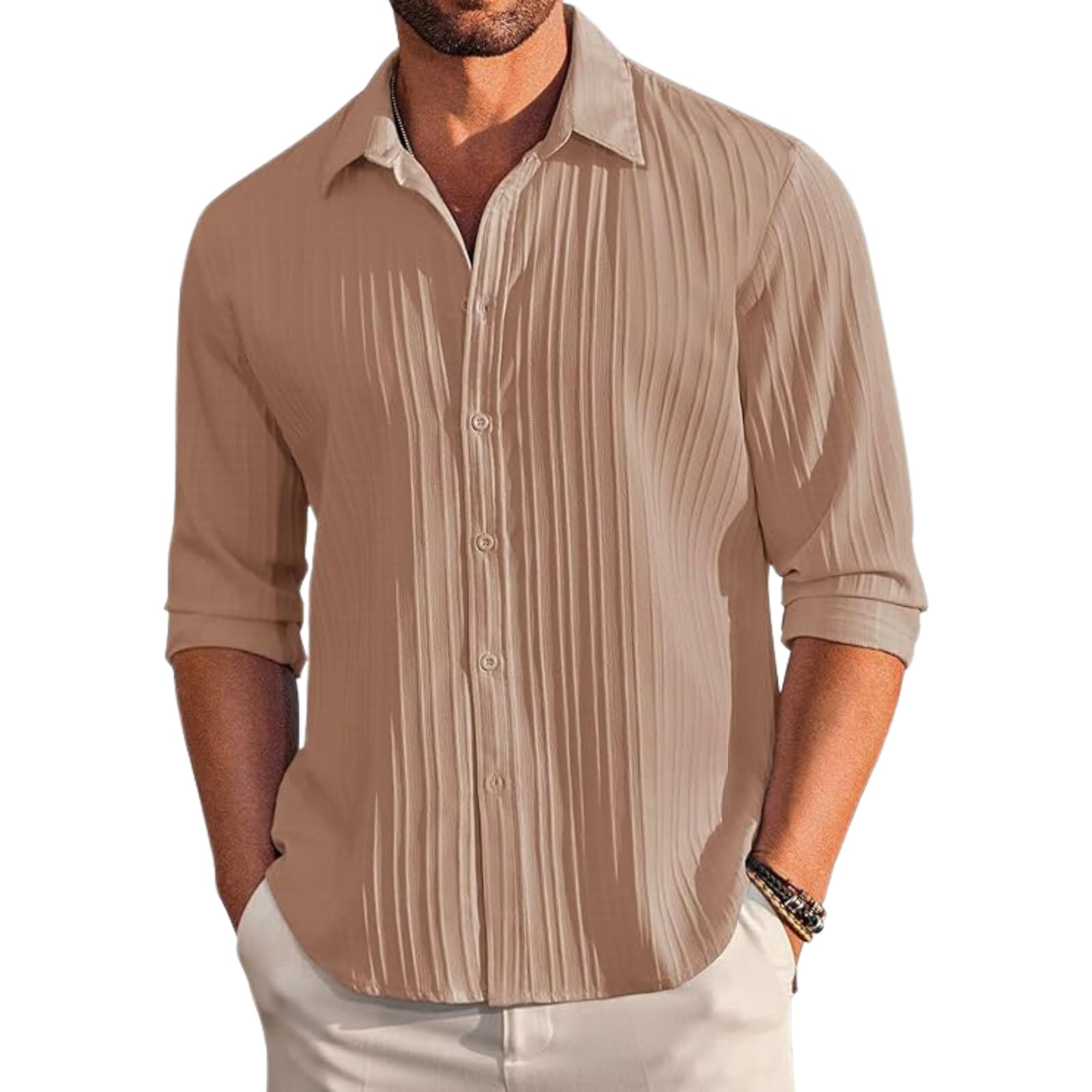 Deelmo MenS Regular Fit Solid Pattern Polyester Blend Shirt With Collared Neck Long Sleeve And Standard Length | Shirt For Man