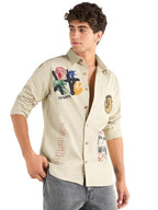 Bewakoof Official Harry Potter Merchandise Mens Graphic Print Regular Fit Full Sleeve Collared Pure Cotton Shirt_662145_Cream_S