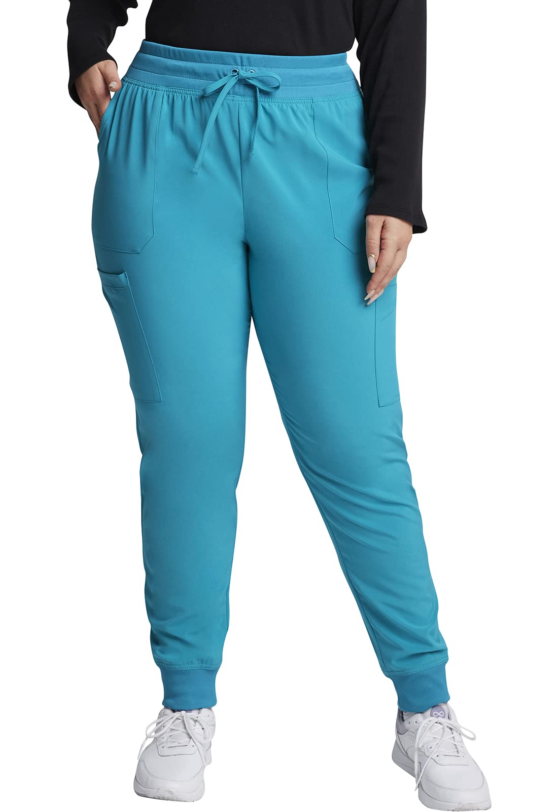 EDS Essentials Jogger Scrubs for Women, Drawstring Scrub Pants Plus Size DK065P, 2XL Petite, Teal Blue