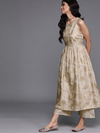 Libas Womens Printed Silk Blend A-Line Kurta With Palazzos And Dupatta