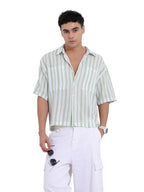 The Indian Garage Co Mens Boxy Fit Vertical Striped Cutaway Collar Half Sleeves Resort Shirt