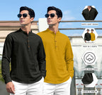 Royalscout Combo Of MenS Solid Cotton Blend Full Sleeve Straight Kurta Shirt (Pack Of 2) Black-Gold