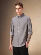 Dennis Lingo Men Grey Solid Cotton Relaxed Fit Full Sleeve Shirts