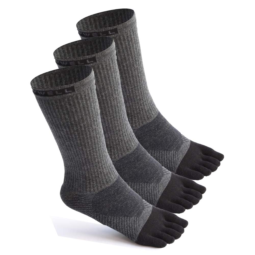 Toe Socks Cotton Running Athletic Socks Midweight Crew Five Finger Socks 3 Pairs,Size 7-11