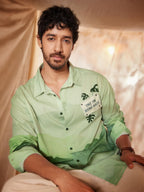 The Souled Store Scenic Route Men and Boys Long Sleeves Collared Neck Green Printed Cotton Relaxed Shirts