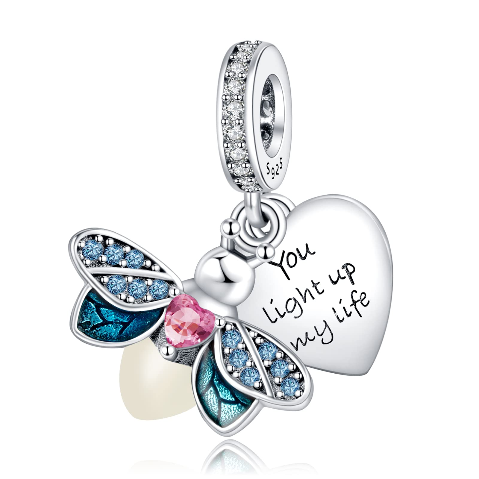 Annmors Firefly Charm Glow in the Dark 925 Sterling Silver Charms fit Bracelets Necklaces Dangle with 5A Cubic Zirconia Christma
