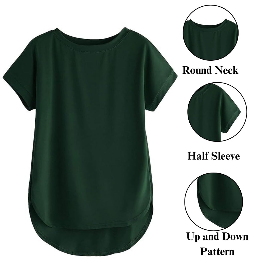 Fabricorn Plain Bottle Green Stylish Up and Down Cotton Regular Fit Tshirt for Womens