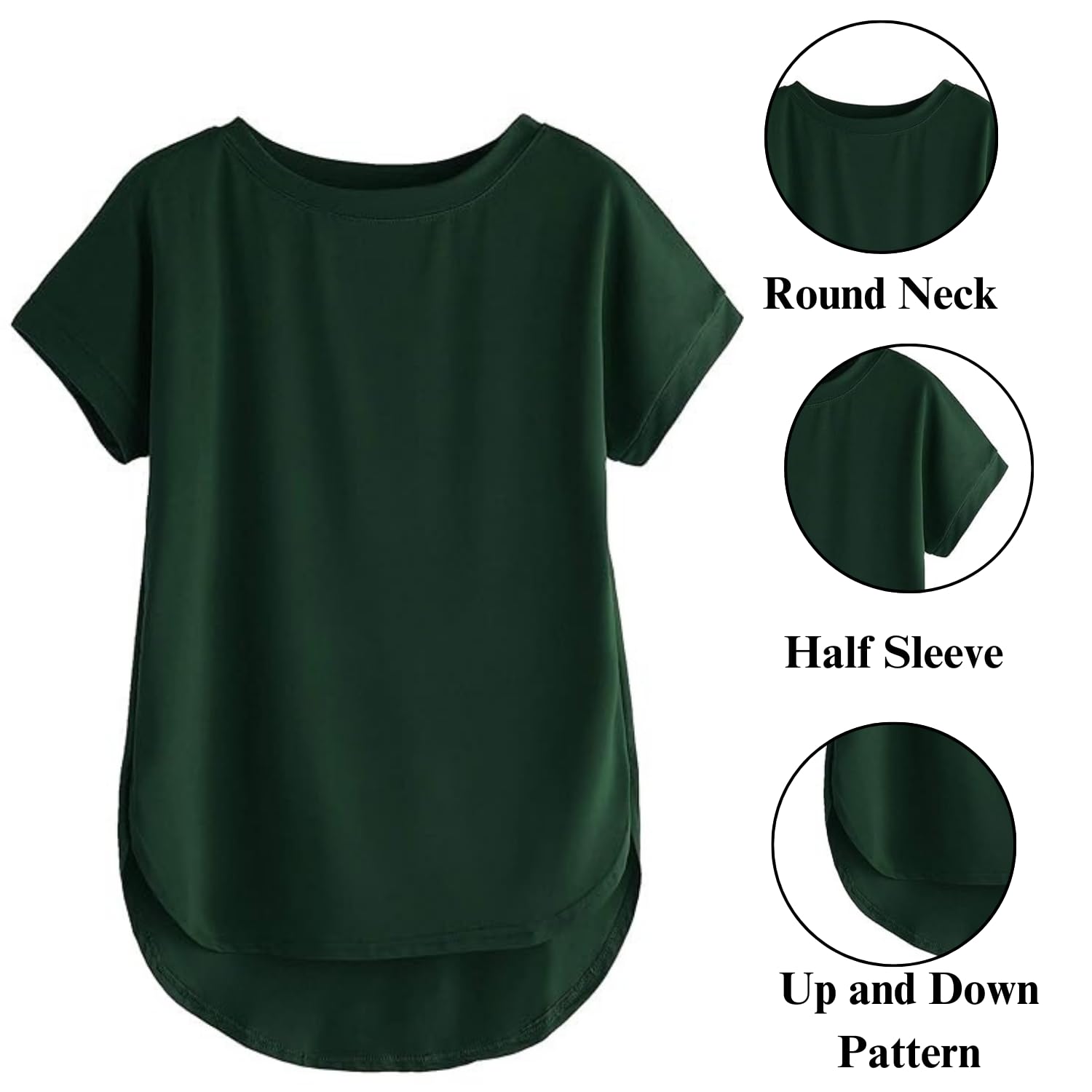 Fabricorn Plain Bottle Green Stylish Up and Down Cotton Regular Fit Tshirt for Womens