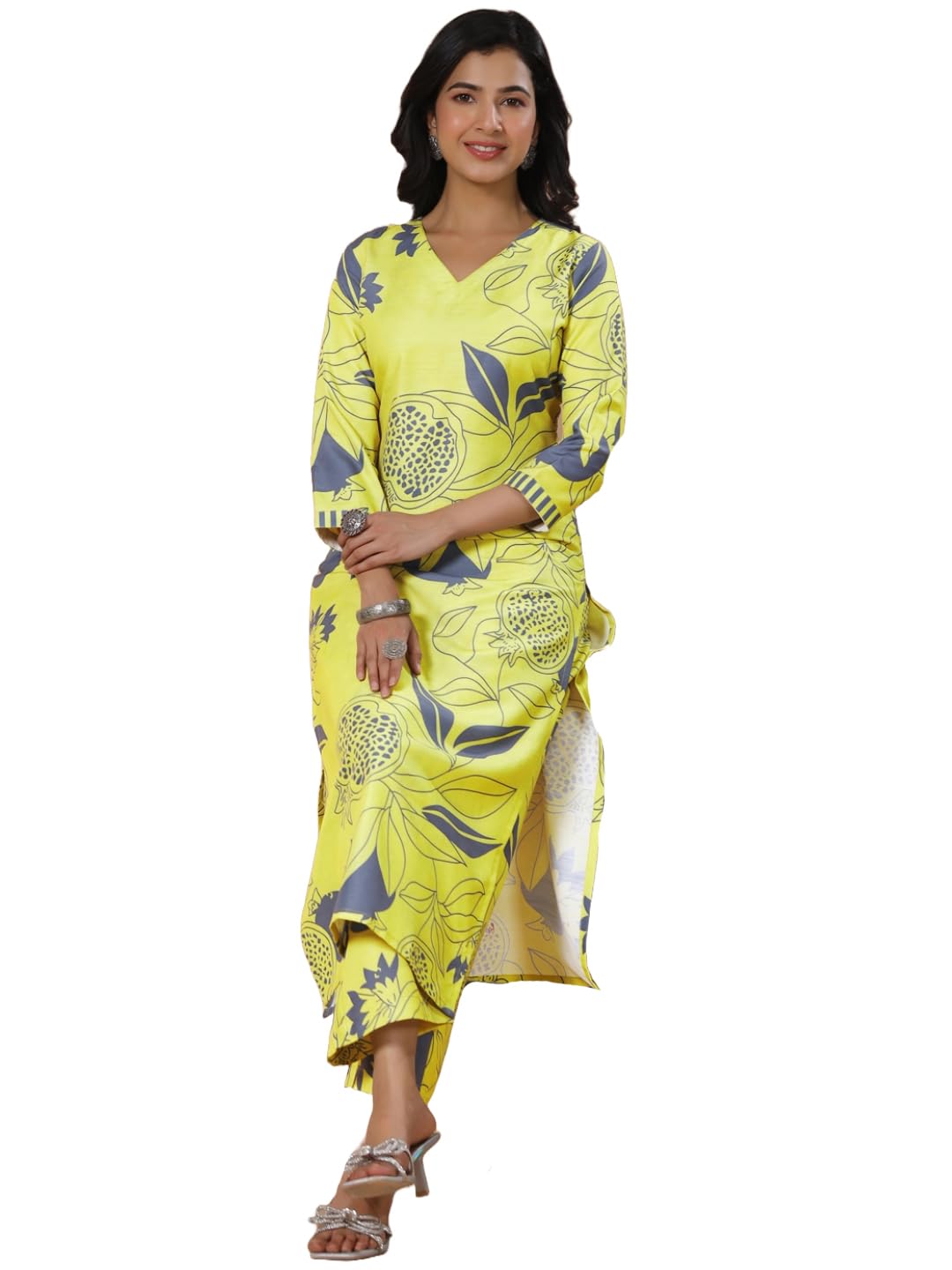 ANNI DESIGNER Womens Rayon Blend Straight Printed Kurta with Palazzo (ANAAR-Green_S_Green_Small)