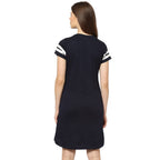 Sweet Dreams Women Typo Round Neck Half Sleeve Navy Blue Cotton Short Nighty