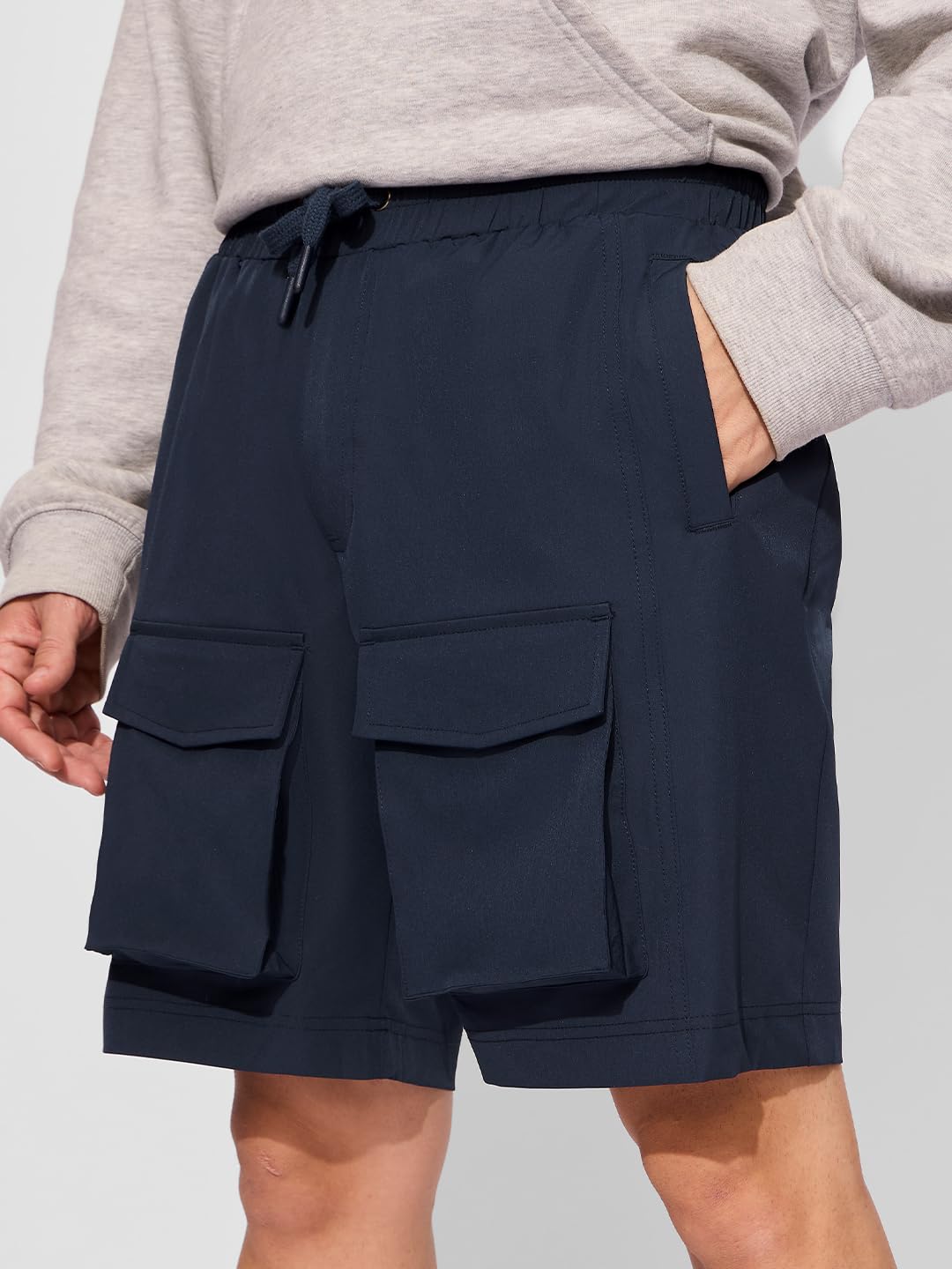 The Souled Store Solids: Navy Blue Men and Boys Drawstringed Polyester Knee Length Bermuda Shorts