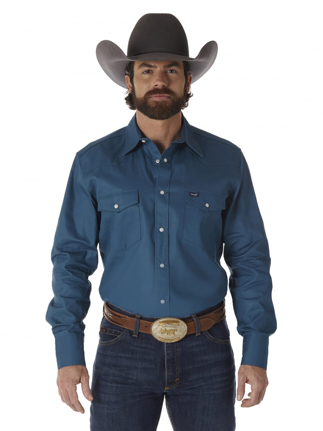 Wrangler mens Western Long Sleeve Snap Firm Finish work utility button down shirts, Dark Teal, 4X US