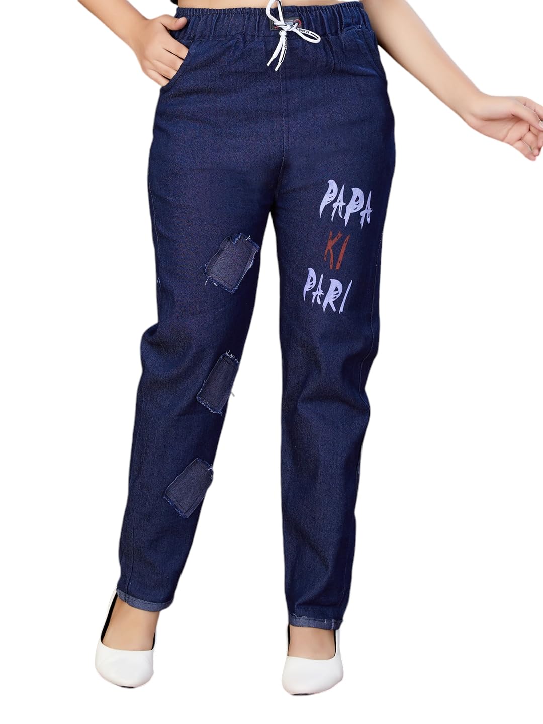 Aarika Girls Casual Wear Navy Blue Colour Text Print Denim Jeans (12-16 Years)