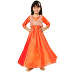A.T.U.N. (ALL THINGS UBER NICE) Girls Woven Design Gota Jacket Anarkali Gown Orange