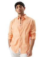 The Souled Store Linen: Peach Cotton Linen Shirts Shirts Casual Button-Down Half Sleeve Printed Graphic Short Sleeve Casual Work