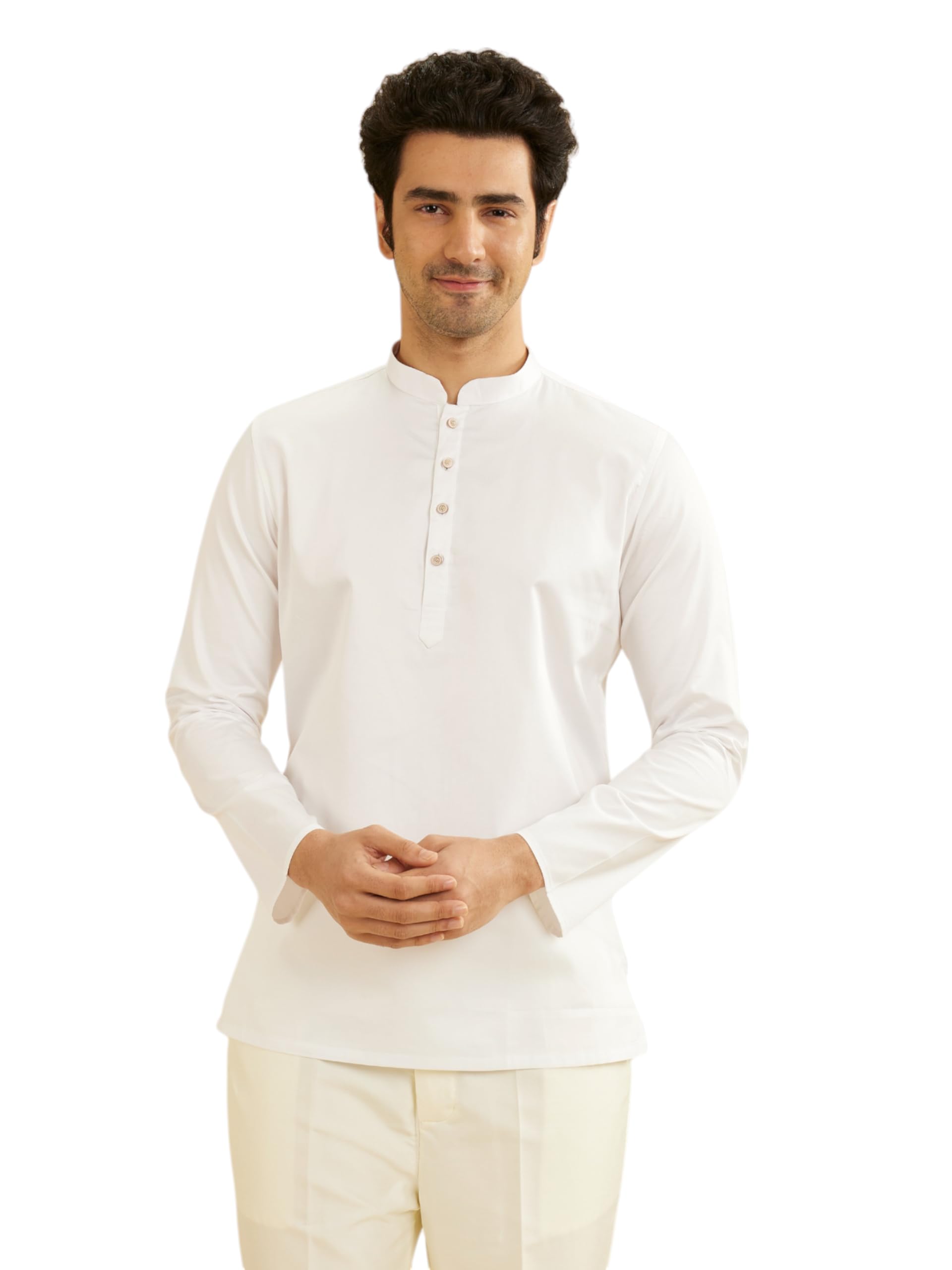 Manyavar Cotton MenS Solid Short Kurta (White,Xxxl)