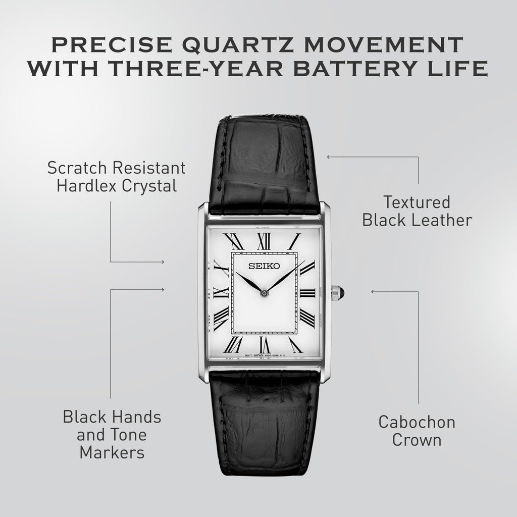 SEIKO Mens Essential SS RECT CASE, WHITE, Mens Standard