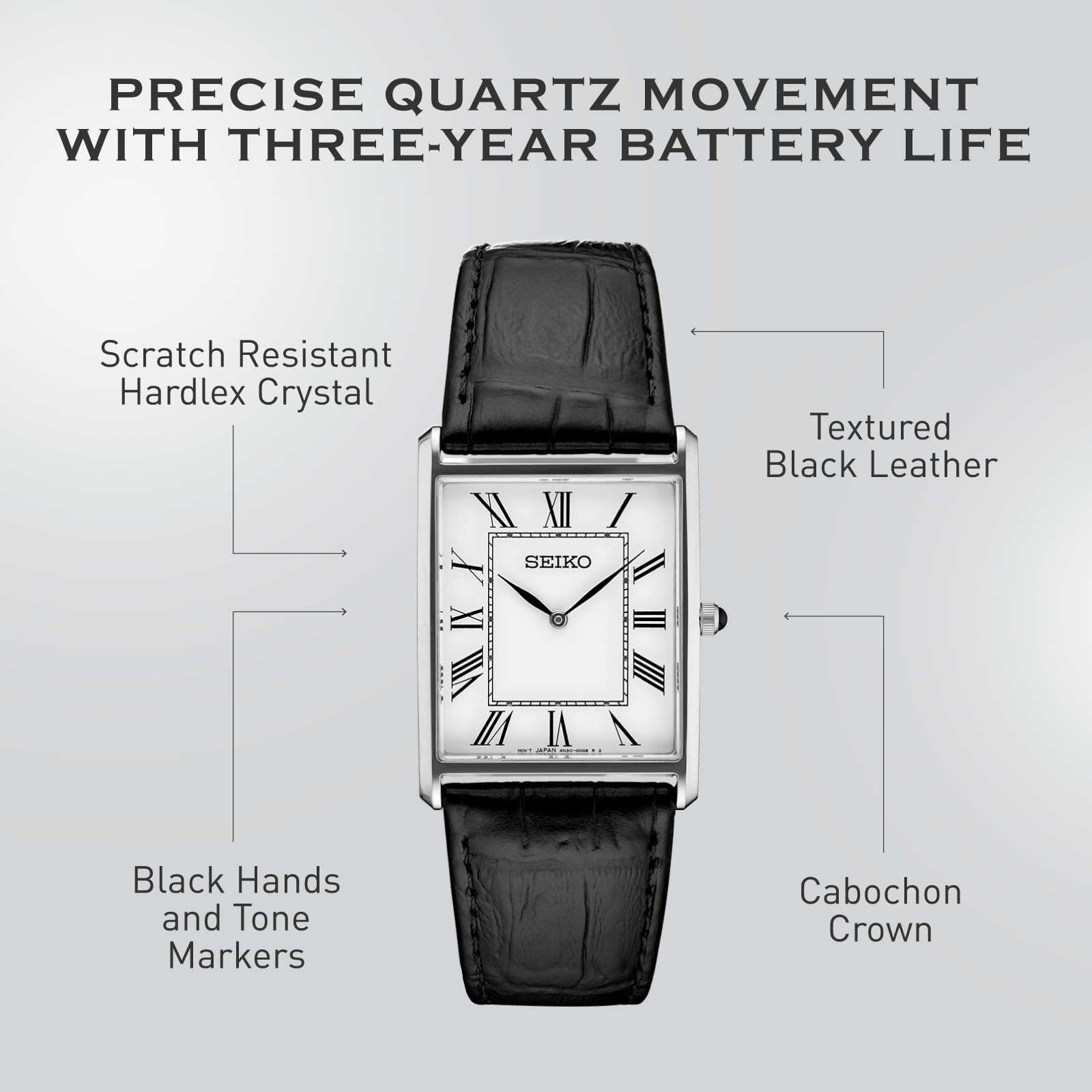 SEIKO Mens Essential SS RECT CASE, WHITE, Mens Standard