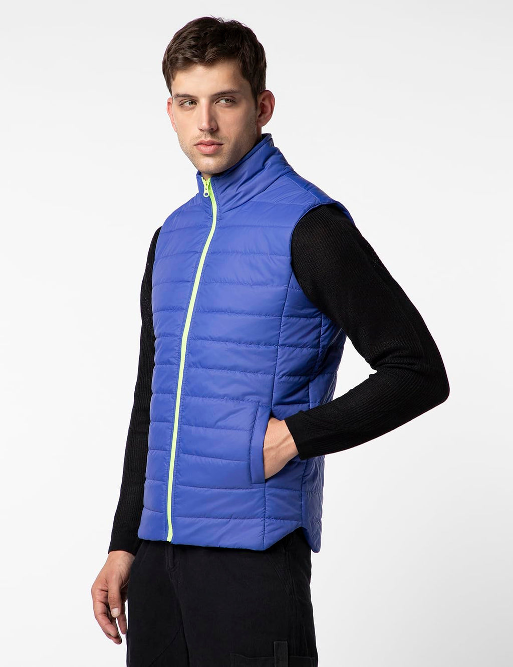FYLTR Mens Sleeveless Puffer Jacket with Neon Trims - Stand Collar | Full Zipper | Side Pockets | Shaped Hem