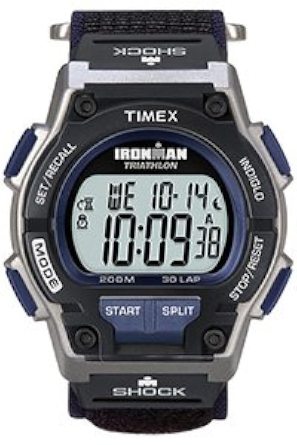 Timex Men's T5K198 Ironman Endure 30 Shock Full-Size Black/Silver-Tone/Blue Fast Wrap Watch