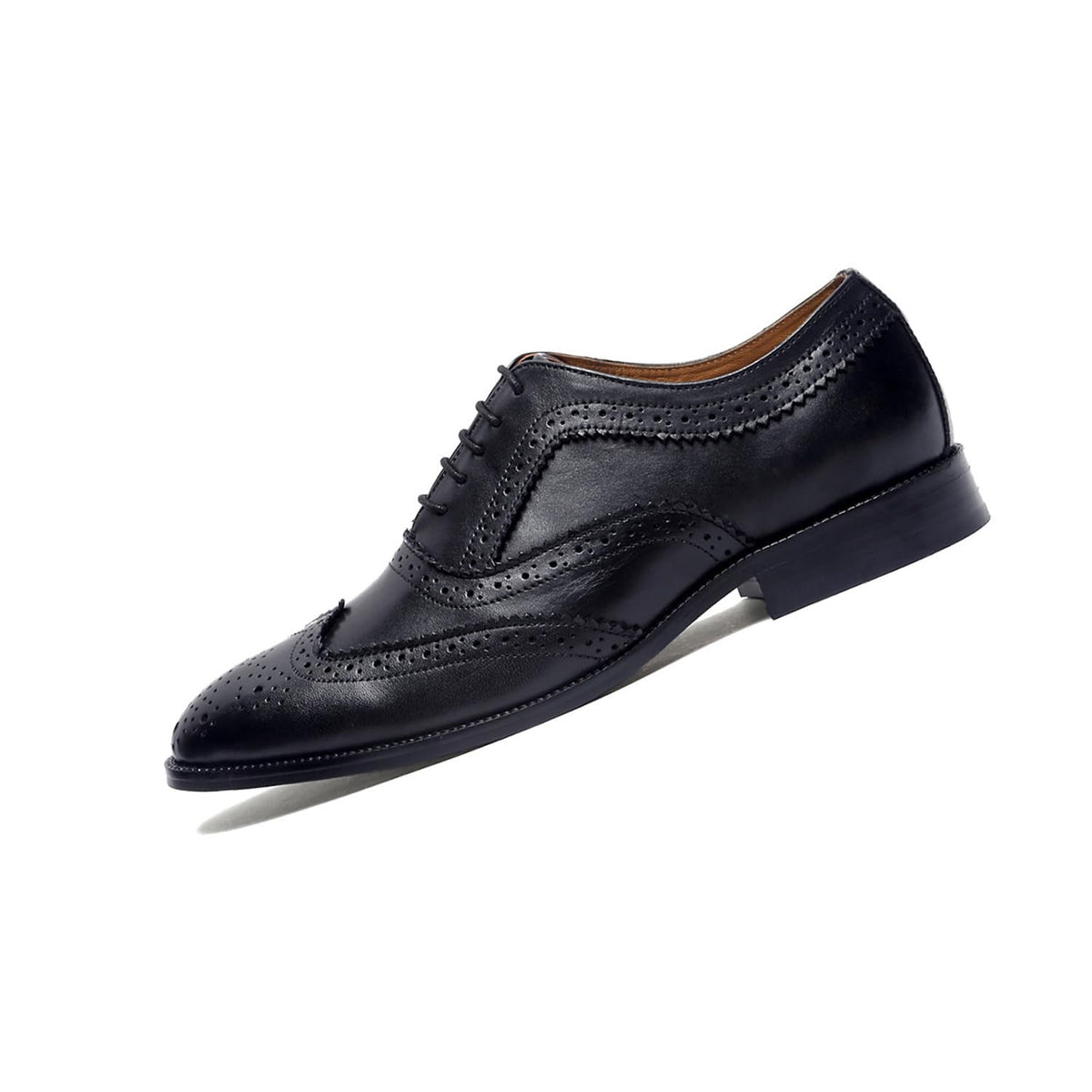 LOUIS STITCH Mens Black European Leather Formal Shoes Handmade Brogue Style Laceups for Men (Size 8 UK) (LSSHEUBGJB) 8