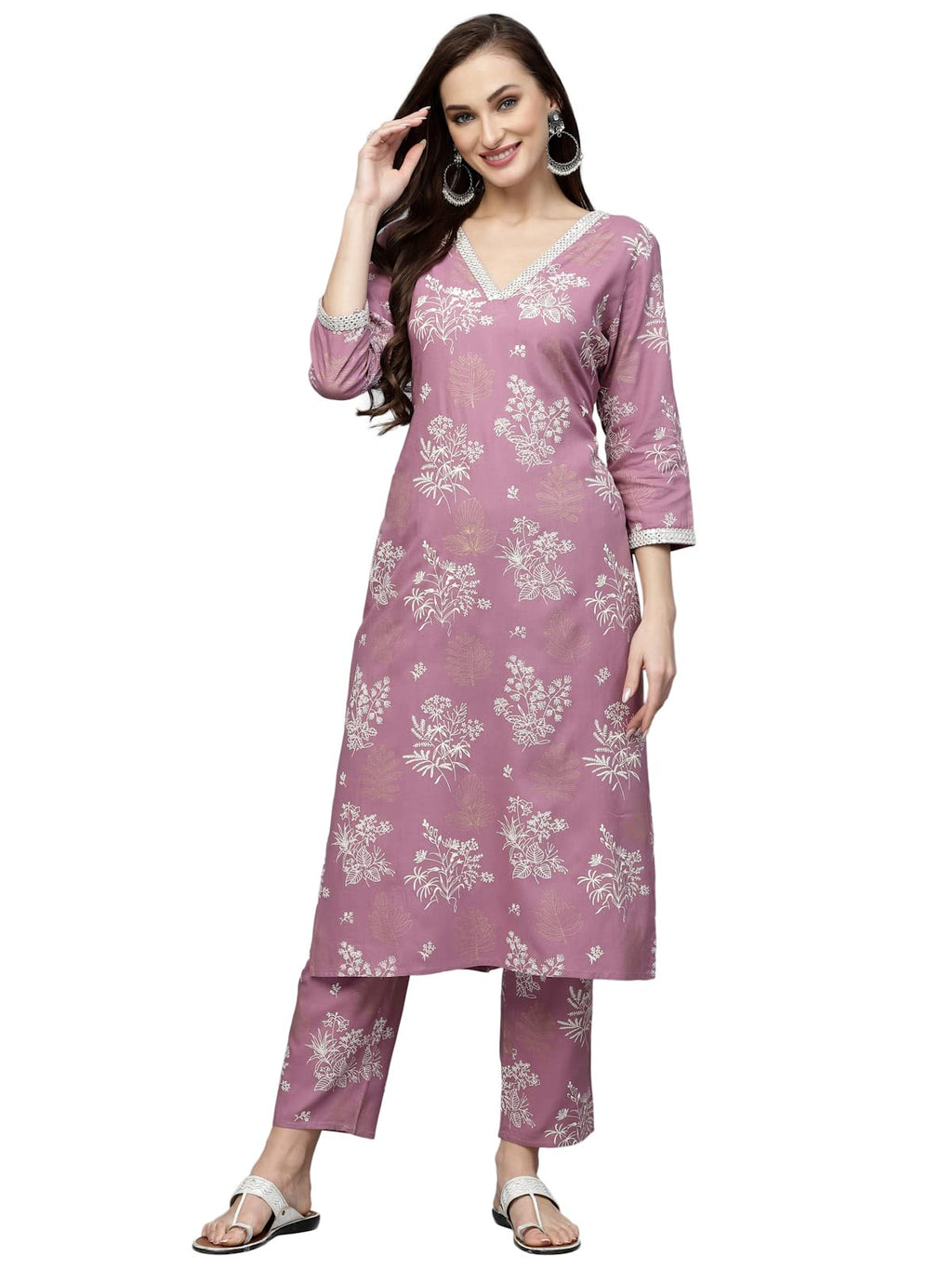 Stylum Women'S Floral Printed Rayon Kurta Pant Set (Kpstella36_Purple, S)