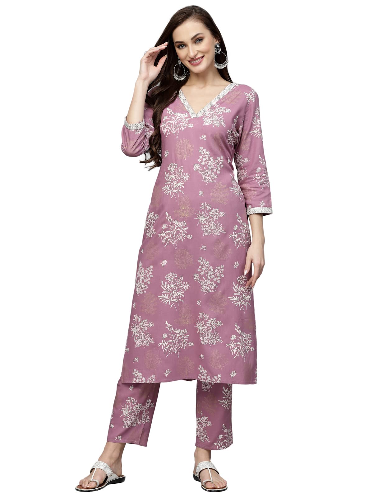 Stylum Women'S Floral Printed Rayon Kurta Pant Set (Kpstella36_Purple, S)