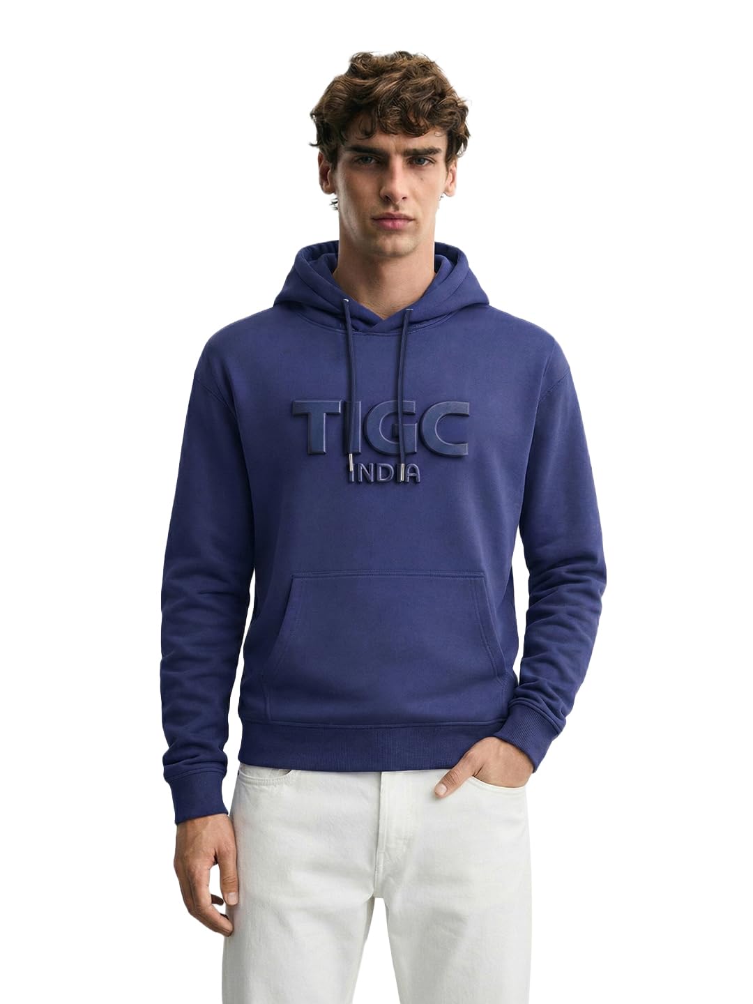 The Indian Garage Co Mens Relaxed Fit Long Sleeves Hooded Typographic Hoodie