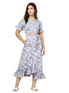 Oomph! Crepe Crop Top And Skirt Set For Women, Grey - Coord_Mt888Msk196