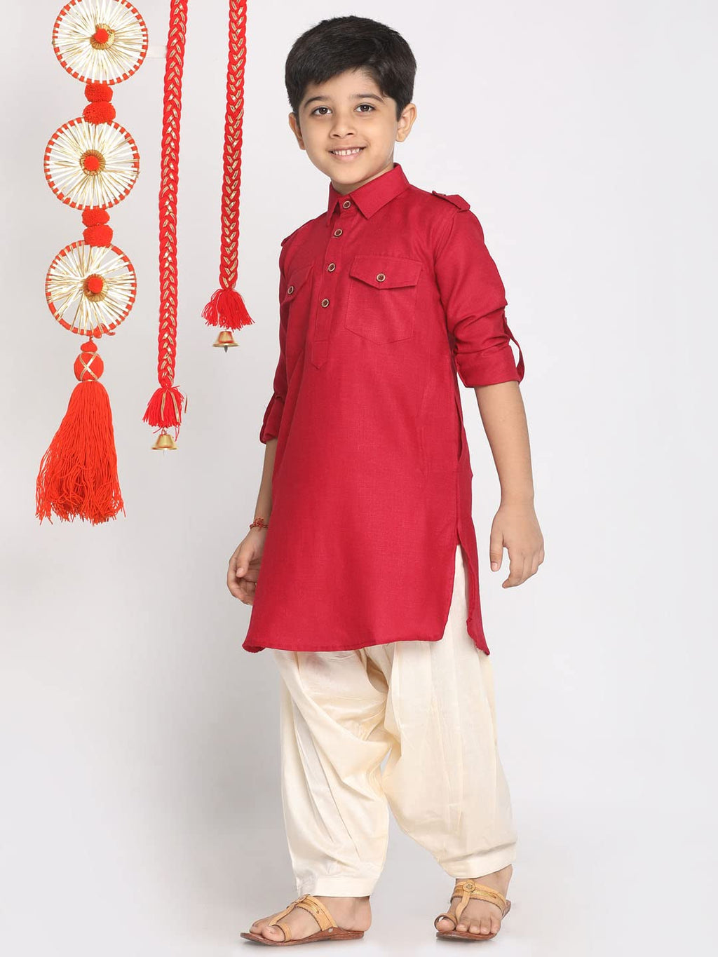 Jbn Creation Boys Maroon Cotton Blend Pathani Suit Set