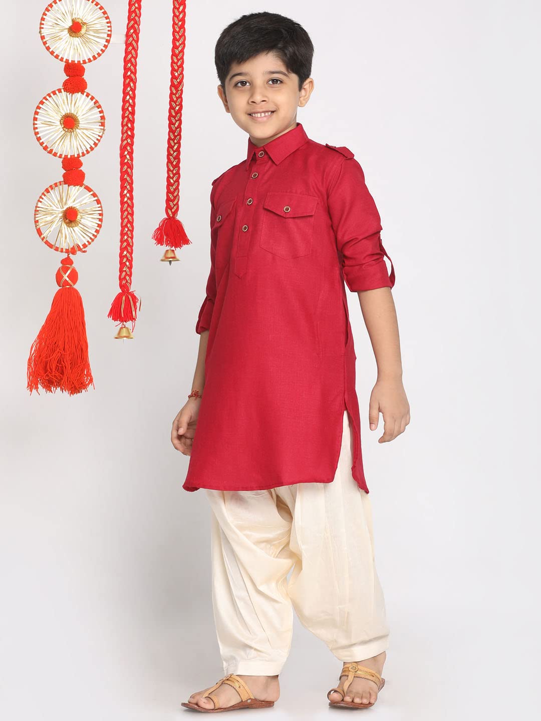 Jbn Creation Boys Maroon Cotton Blend Pathani Suit Set