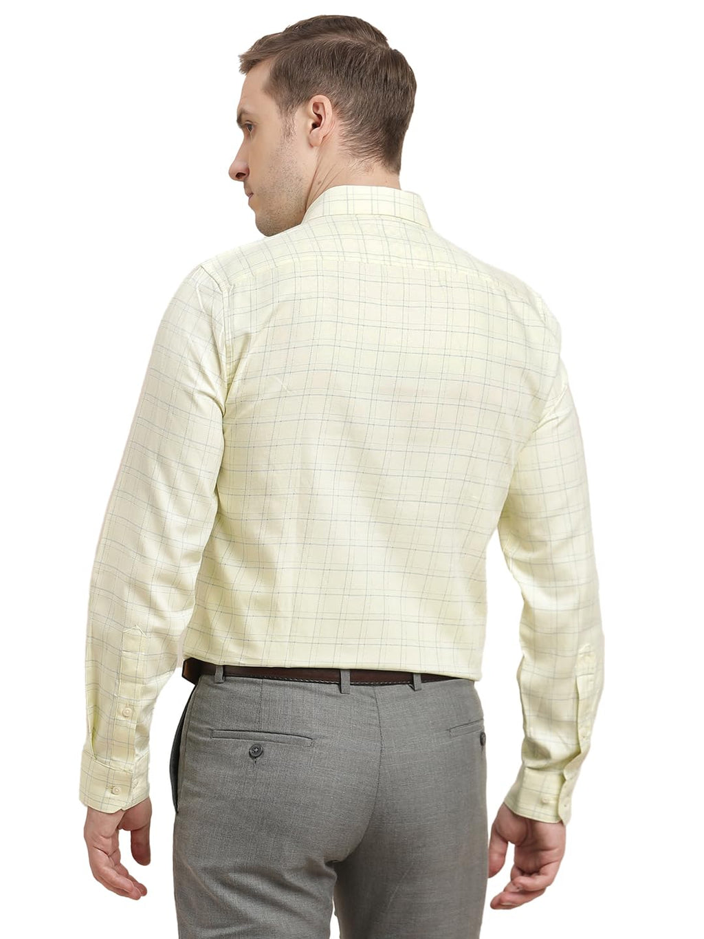 Turtle Men Giza Cotton Slim Fit Yellow Checkered Full Sleeve Formal Shirt