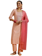 Libas WomenS Silk Blend Kurta Sets (Gs923_Peach