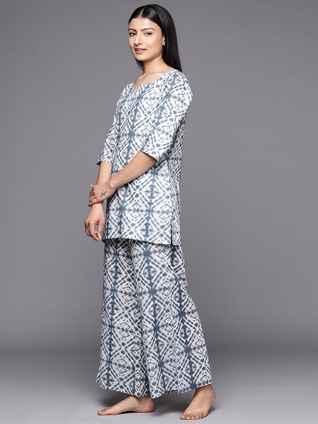 Libas Womens Printed Cotton Night Suit Set For Women Grey