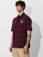 The Souled Store Jacquard Polo: Harry Potter Hogwarts Men and Boys Short Sleeve Collared Neck Cotton Oversized Polos Maroon