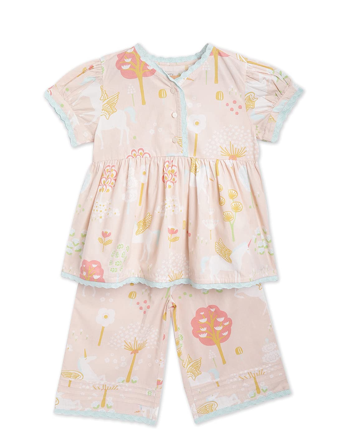 Cherry Crumble Kids Girls V Neck Short Sleeve Sleepwear Nightsuit Regular Pajama Set (WsNsuit4_Peach_1824 Months) 18-24