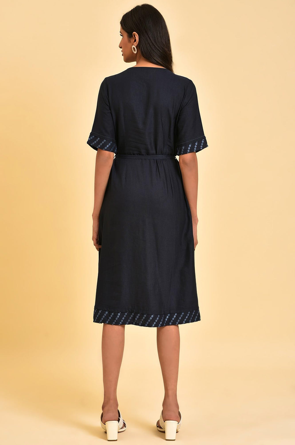 W For Woman WomenS Rayon Dark Blue Embroidered A-Libe Western Dress Calf Length 23Few19297-219227_Midnight