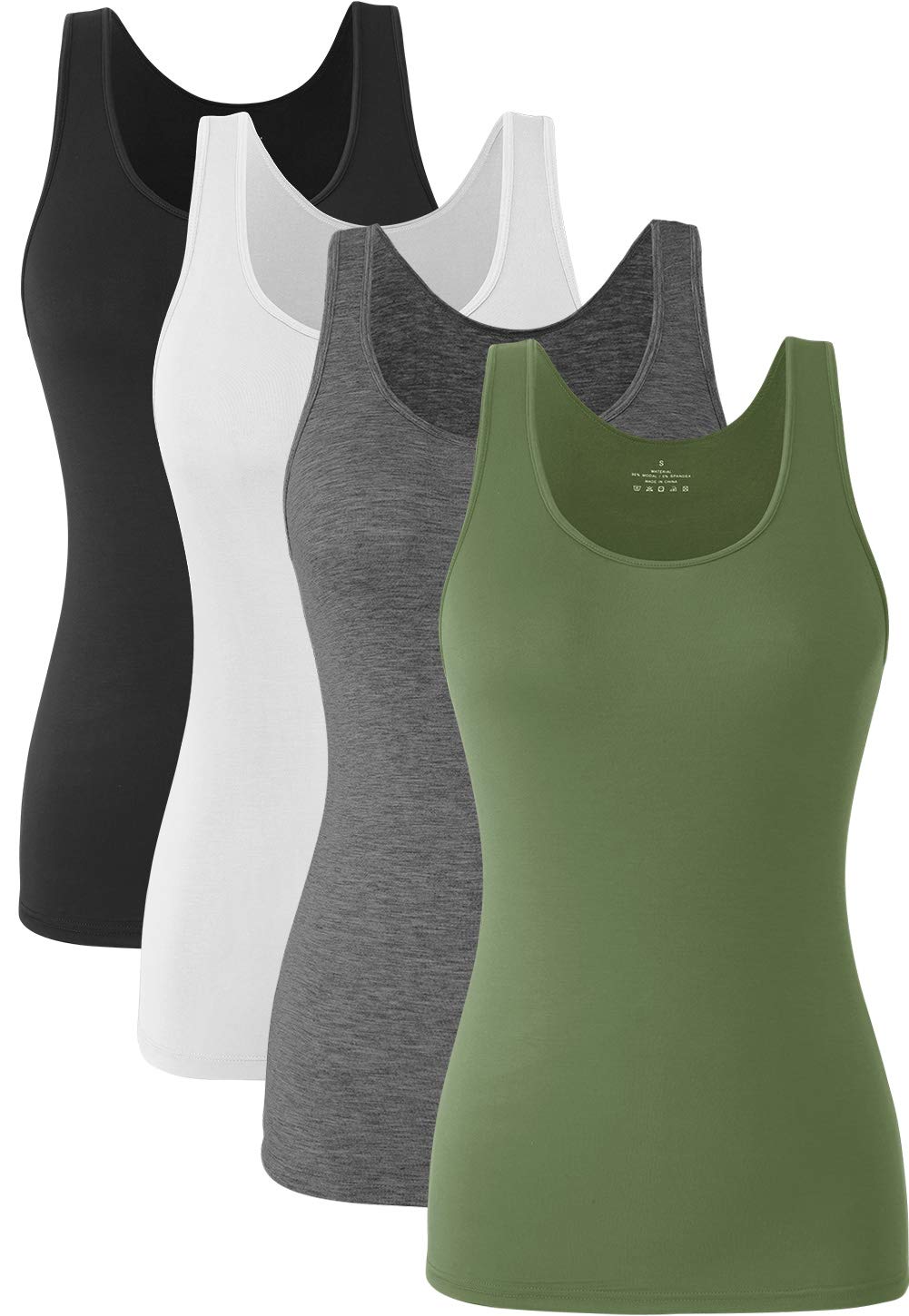 Orrpally Basic Tank Tops for Women Undershirts Tanks Tops Lightweight Camis Tank Tops 4Pack Black White Gray ArmyGreen XXL 2