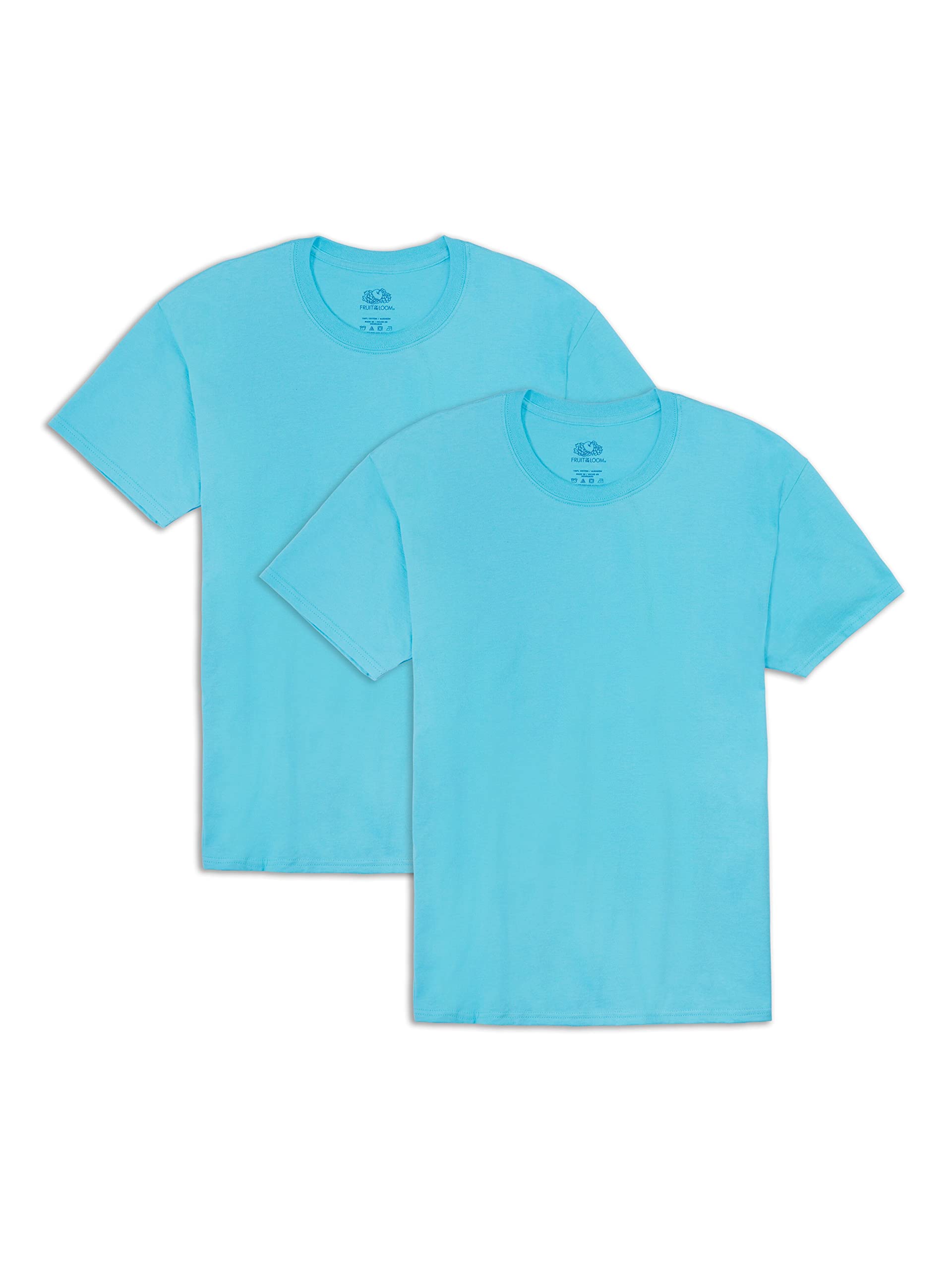 Fruit of the Loom Men's Eversoft Cotton T-Shirts (S-4XL), Crew-2 Pack-Scuba Blue, Small