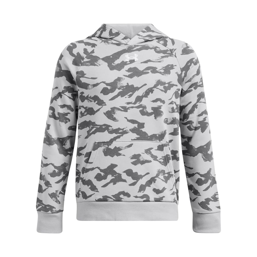 Under Armour Boys' Rival Fleece Printed Hoodie, (011) Mod Gray/Castlerock/White, Large