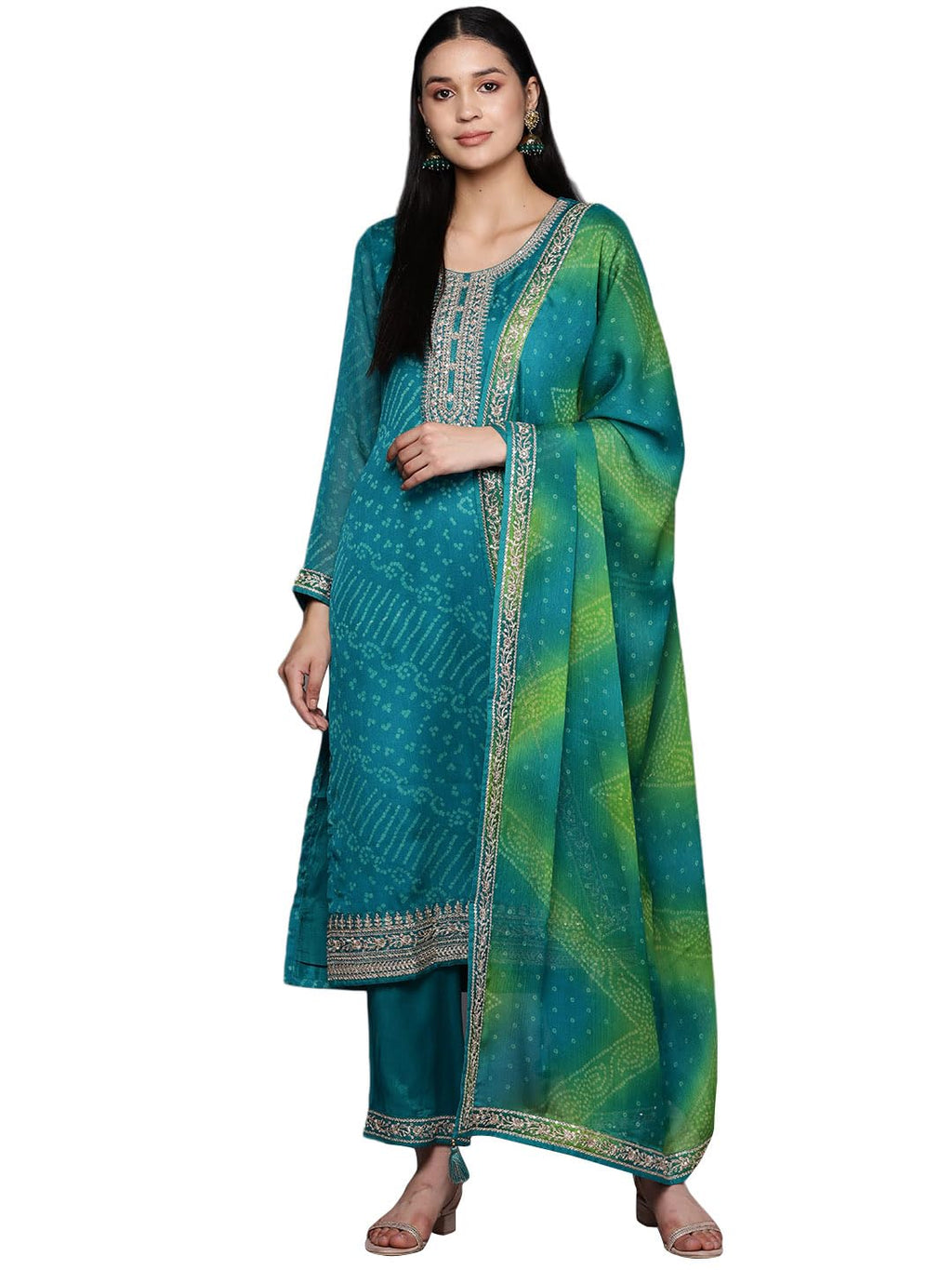 Libas WomenS Poly Chiffon Kurta Sets (38126O_Turquoise Blue