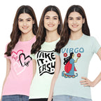 Preneum Womens Cotton Regular Fit Latest Graphic Stylish Printed Short Sleeves Casual T-Shirt || Latest Trending Style (Pack 3)