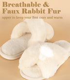 Ankis Women White Fuzzy Fluffy Slippers Soft cozy Plush Memory Foam Slipper Open Toe Bedroom comfy cross Band for Womens